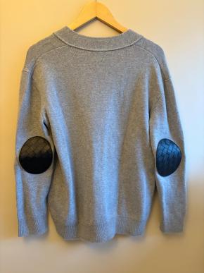 Bottega Veneta Grey Cashmere Cardiagn with Leather Elbow Patches 3