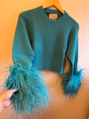 Gucci Green Feather Cuff Sweater 4