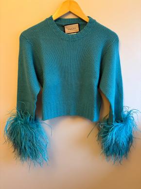 Gucci Green Feather Cuff Sweater 2