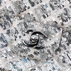 Chanel Silver Medium Classic Satin and Sequin Single Flap 6