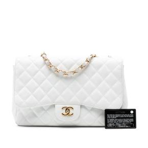 Chanel White Jumbo Classic Caviar Single Flap 8