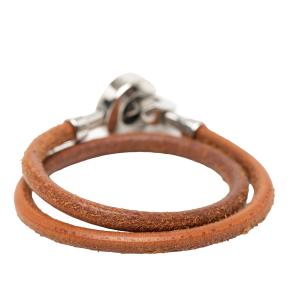 Hermes Tan Palladium Plated and Leather Lancelot Double Tour Bracelet 5