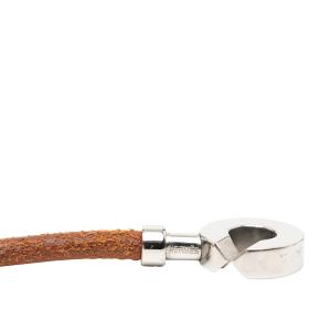 Hermes Tan Palladium Plated and Leather Lancelot Double Tour Bracelet 6