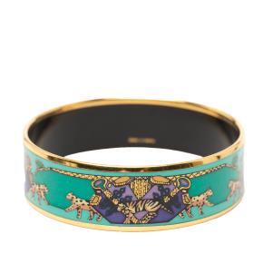 Hermes Green Wide Snow Leopards Enamel Bangle 62 3
