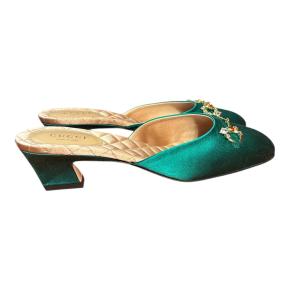 Gucci Green Satin Heeled Mules 2