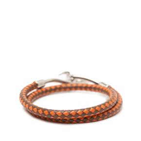 Hermes Orange/Brown  Palladium Plated and Woven Leather Jumbo Hook Double Tour Bracelet 3
