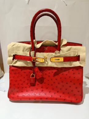 Hermes  Red Ostrich Birkin 30 2