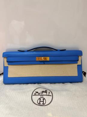 Hermes Bleu France Kelly Cut Clutch 2