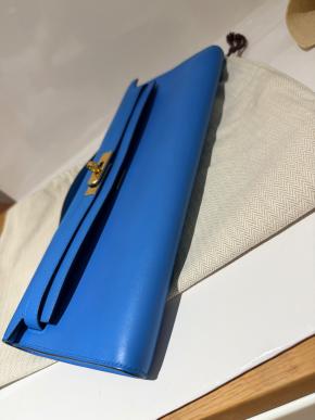 Hermes Bleu France Kelly Cut Clutch 4