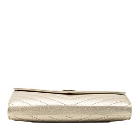 Saint Laurent Gold Metallic Grain De Poudre Matelasse Chevron Monogram Chain Wallet 3