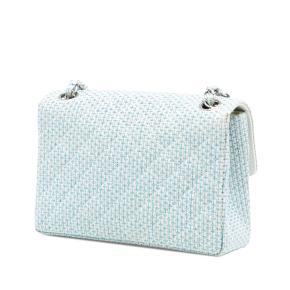 Chanel Blue And White CC Quilted Tweed Chain Flap 3