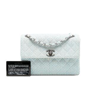 Chanel Blue And White CC Quilted Tweed Chain Flap 2