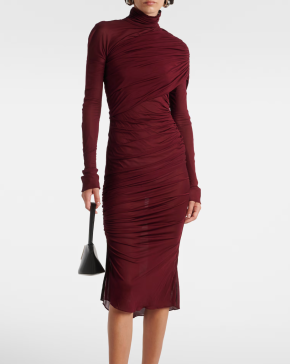 Mugler Sheer Ruched Midi Dress 2