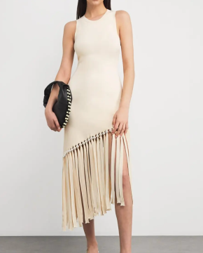 Sandro Asymmetrical Fringed Maxi Dress 4