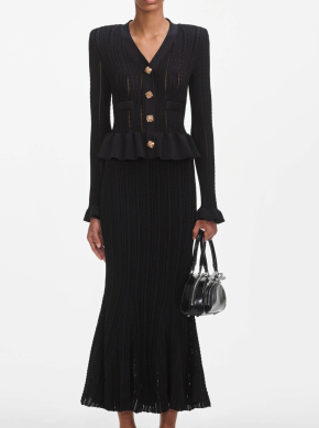 Self-Portrait Black Knit Peplum Midi Dress 4