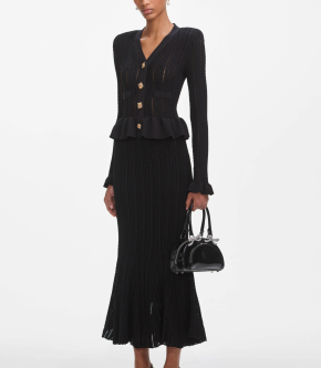 Self-Portrait Black Knit Peplum Midi Dress 3