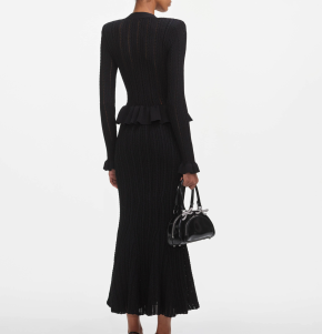 Self-Portrait Black Knit Peplum Midi Dress 2