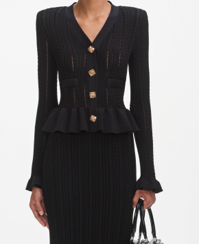 Self-Portrait Black Knit Peplum Midi Dress 6