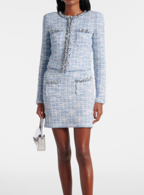 Self-Portrait Checked Embellished Tweed Miniskirt 4