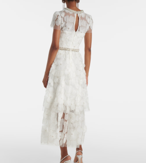 Self Portrait White Embellished Tulle Midi Dress 3
