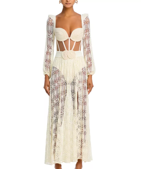 PatBO White Crocheted Corseted Maxi Dress 3