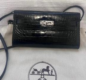 Hermes Kelly Wallet To Go Shiny Alligator Mississippiensis LeatherBlack 2
