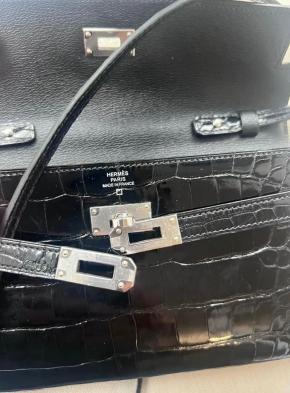 Hermes Kelly Wallet To Go Shiny Alligator Mississippiensis LeatherBlack 4