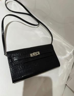 Hermes Kelly Wallet To Go Shiny Alligator Mississippiensis LeatherBlack 6