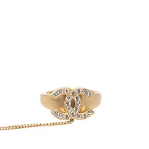 Chanel Gold Plated Rhinestone Logo Cuff Bracelet and Ring Set 5