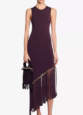 Sandro Sleeveless Fringed-Hem Knitted Midi Dress 2