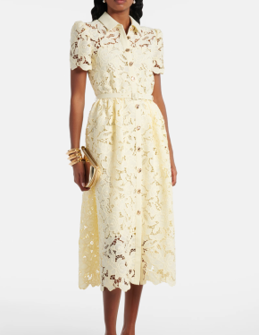 Self Portrait Yellow Lace Belted Tailored Midi Dress 3