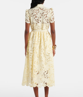 Self Portrait Yellow Lace Belted Tailored Midi Dress 2