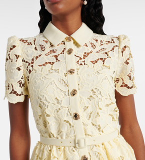 Self Portrait Yellow Lace Belted Tailored Midi Dress 5