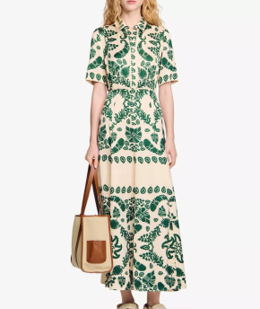 Sandro Floral-Print Collared Satin Midi Dress 5