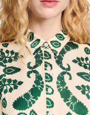 Sandro Floral-Print Collared Satin Midi Dress 4