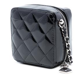 Chanel Black Quilted Patent Diamond Resin Clutch With Chain 2