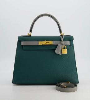 Hermes Malachite And Gris Mouette Togo Leather Kelly 28 2