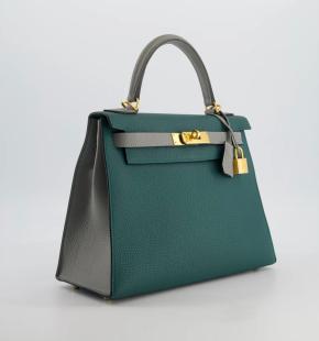 Hermes Malachite And Gris Mouette Togo Leather Kelly 28 6