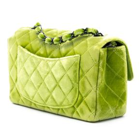 Chanel Lime Mini Rectangular Classic Velvet Single Flap 2