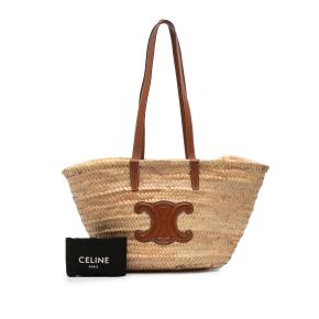 Celine Large Raffia Cuir Triomphe Classic Panier Tote 12