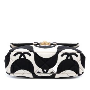 Chanel Black And White Large Printed Silk 19 Flap 3