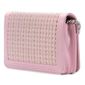 Chanel Pink Calfskin Crystal Studded Boy Wallet on Chain 2