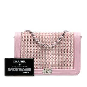 Chanel Pink Calfskin Crystal Studded Boy Wallet on Chain 8