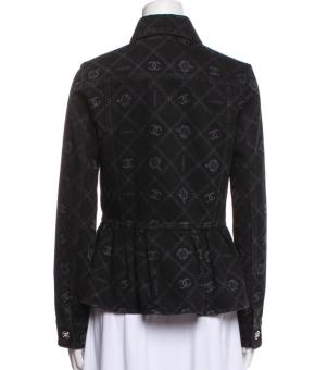 Chanel Black Camelia Denim Button Front Jacket 3