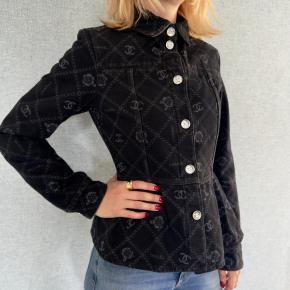 Chanel Black Camelia Denim Button Front Jacket 12