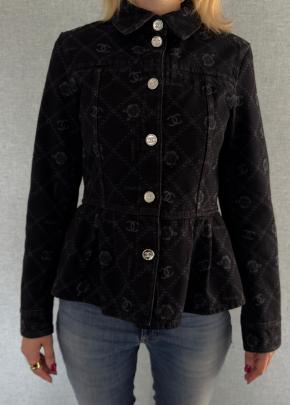 Chanel Black Camelia Denim Button Front Jacket 9