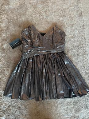 RETROFÉTE Jayda Strapless Pleated Lamé Mini Dress In Metallic 2