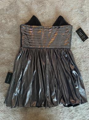 RETROFÉTE Jayda Strapless Pleated Lamé Mini Dress In Metallic 3