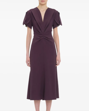 Victoria Beckham Gathered V-neck Midi Dress 4