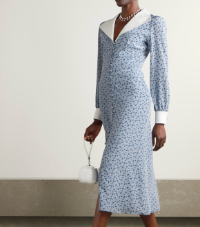 Alessandra Rich Mikado-Trimmed Floral-Print Silk-Crepe De Chine Midi Shirt Dress 3